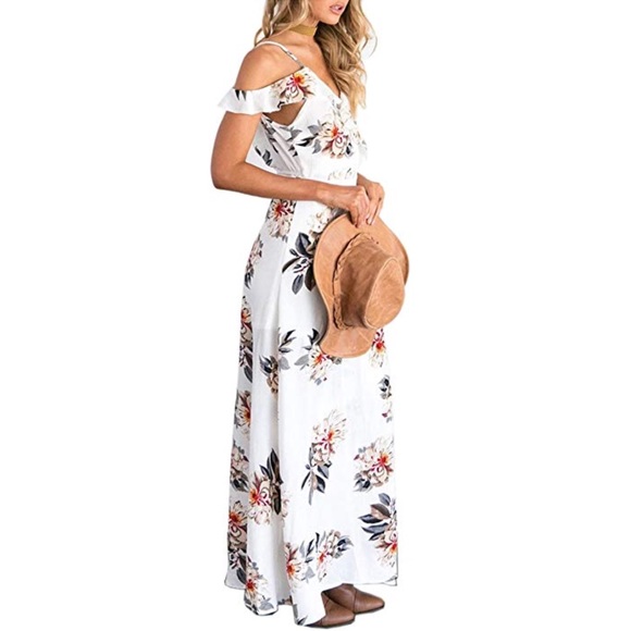 Boutique Dresses & Skirts - Cold Off Shoulder Bohemian Floral Maxi Dress